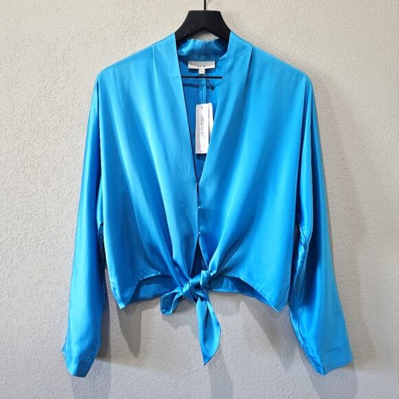 The Sei Long Sleeve Tie Front Blouse in Sky - Picture 2 of 11